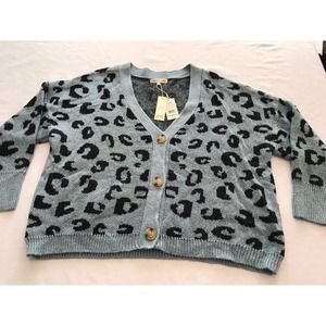 C C California Blue Black Leopard Animal Print Cardigan Womens Sz 1X NWT7